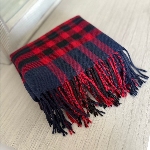 Plaid Red and Blue Scarf - Picture 1 of 2